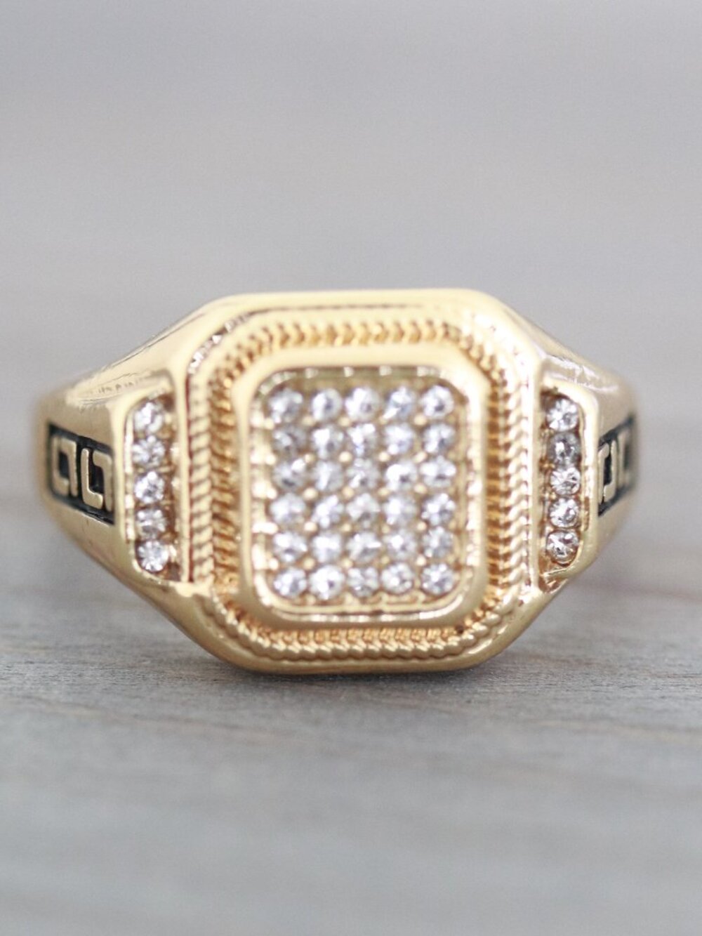 Mens Ring Domino Style with CZ Stones Elegant Fashion Ring 18k Gold Plated